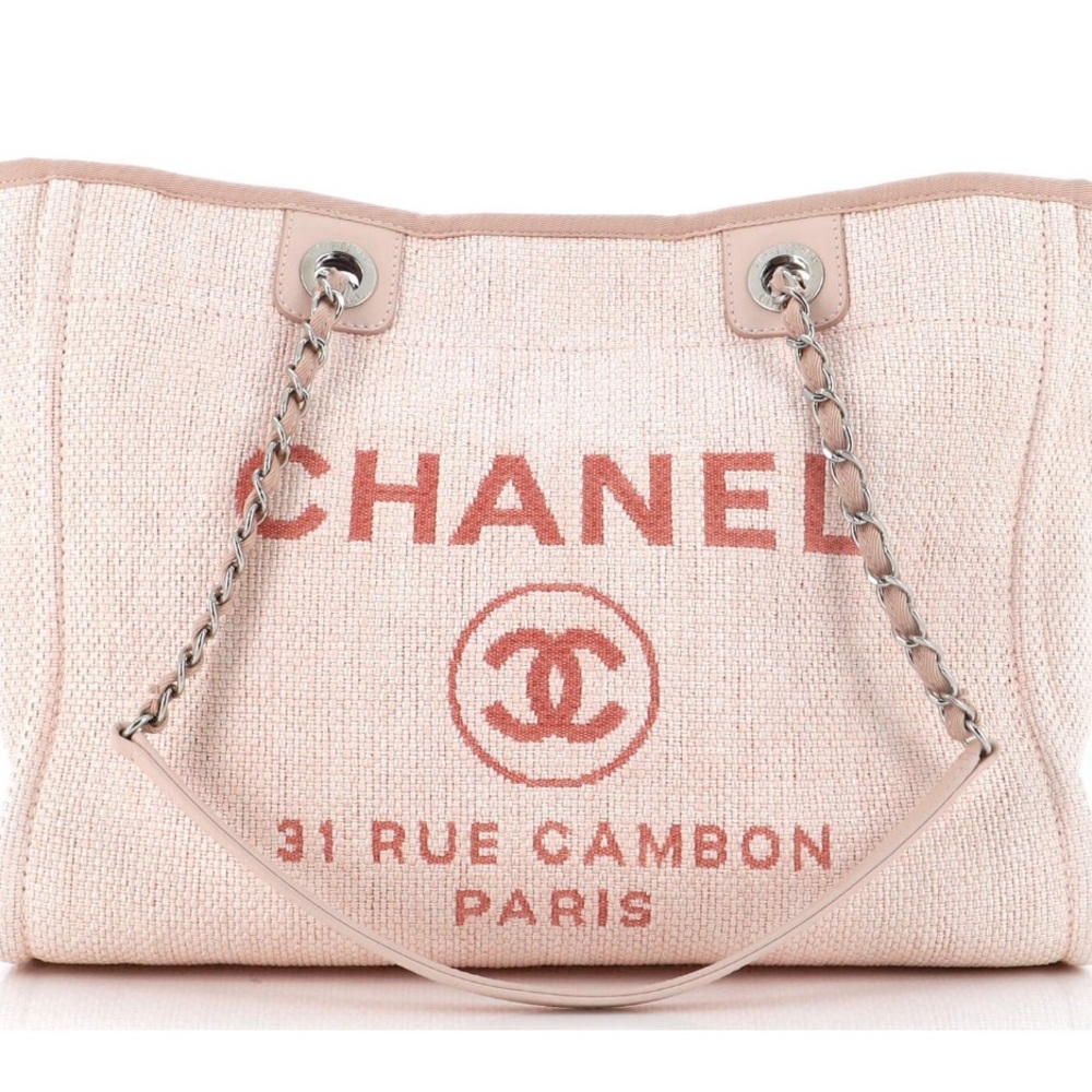 Rare! CHANEL Pink Deauville Tote Raffia